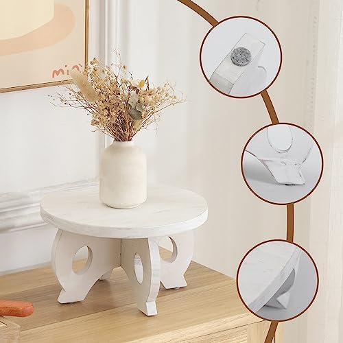 Small Wooden Plant Stand Indoor, 10-Inch Round Pine Wood Plant Riser and Display Pedestal for Tabletop, Countertop and Home Decor, Whitewashed - Image 6