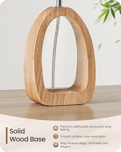 Pink Table Lamp, 14.2" Small Cute Desk Lamp, Wood Bedside Lamp with Pink Linen Lampshade & Natural Wood Base, Modern Nightstand Lamp for Girl's Room, Bedroom, E26 Base, MP07TL05 - Image 5