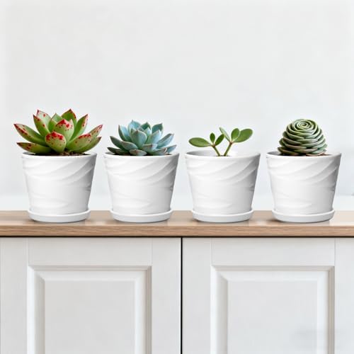 5 Inch Ceramic Plant Pots, 5.5 in Diameter, 4 Pack - Image 3