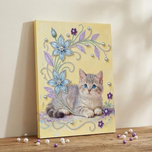 DIY Pearl Painting with Frame, Creative Design, Handmade Stress-Relieving Home Wall Decoration, Includes Frame and Tools-Cat - Image 2