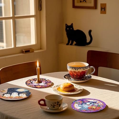 NEGEKFKX 8 Pcs Halloween Horror Ghost Diamond Art Painting Coasters Kits - Image 3