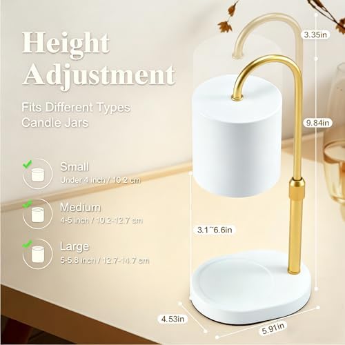 Dreamholder Electric Candle Warmer Lamp with Timer, Dimmable Candle Lamp with Adjustable Height, Wax Melter for Jar Candles Wood Base Floral Home Decor Gifts for Women Mom, White Gold - Image 2