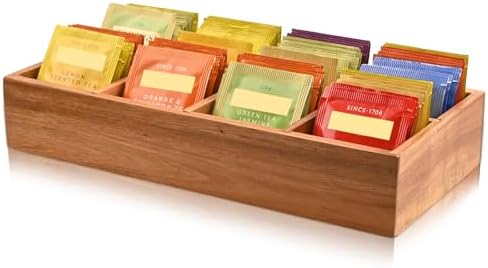 Acacia Wood Tea Bag Organizer with 8 Slots – Tea Bag Holder and Tea Organizer, Sugar Packet Storage for Countertops by villasmallbusiness