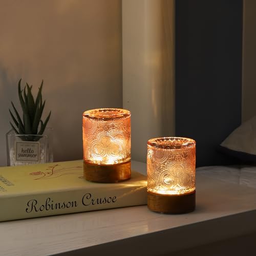 Mini Soft Warm Light Lamp Battery Operated Portable Night Light with Timer, Small Glass Vintage Dim Sleep Nightlights, Battery Powered Wireless Night Lights for Adults (1), Pink, M2-1-3 - Image 5
