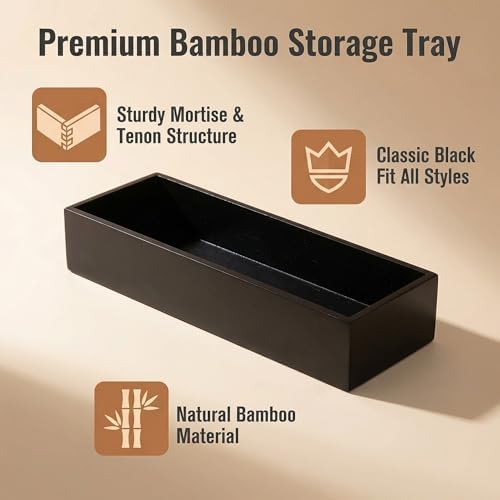 Black Bamboo Drawer Organizer, Rectangular Storage Tray, 12 x 4 x 2 Inch - Image 3