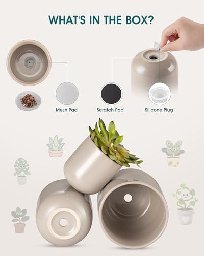 vancasso Ceramic Plant Pots, 4+5+6 inches, Set of 3, Planters with Drainage Hole, Flower Pots Planters Pots for Indoor Plants, Modern Indoor Decorative Garden Pot, Home Decor, Gray - Image 3