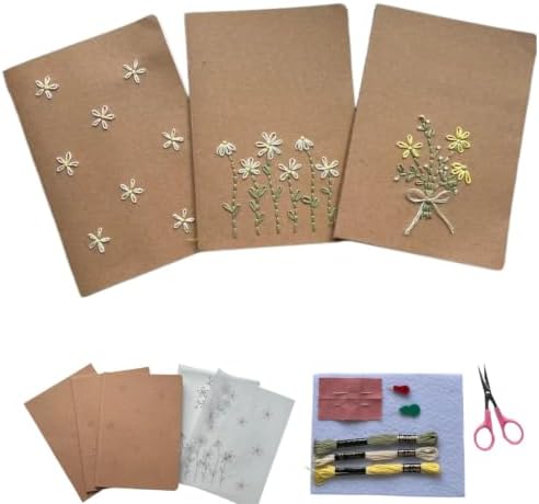 Paper Embroidery Kit for Beginners, Flower Hand Embroidery on Kraft Notebook DIY Craft Kit for Adults Teens with Pre-Printed Patterns, Complete Embroidery Supplies, 3 Simple Stitches, Handmade Gift by Unknown