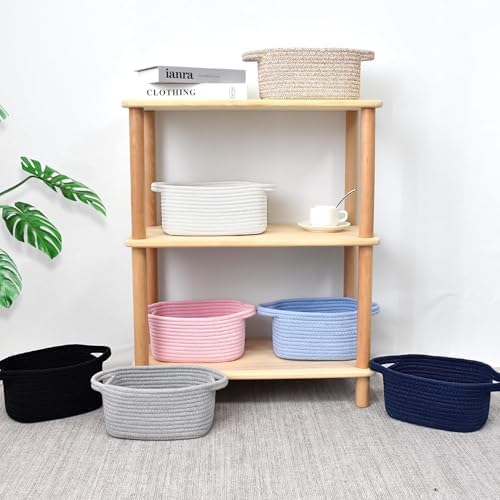 ABenkle Small Storage Basket, Mini Basket, Cute Tiny Cotton Rope Woven Basket, Shelf Basket, Boho Decorative Toy Storage Bin Gift Basket - Image 6