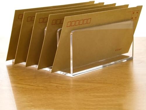 5 Compartments Clear Acrylic Mail Holder – Vertical Letter Sorter & Multifunction Desk Organizer for Bills, Documents, Notebooks – Modern Office/Home Envelope File Rack (Pack of 2) - Image 4