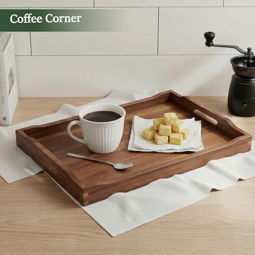 Acacia Wood Accent Serving Tray with Handles for Ottoman Coffee Table - Image 6