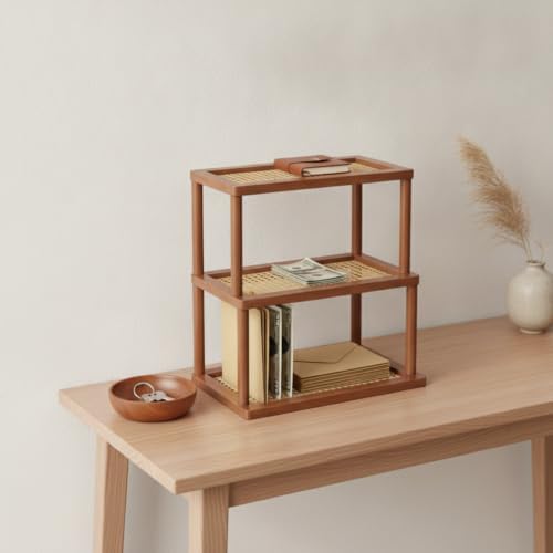 Natural Bamboo Desktop Organizer Rack, Vertical File & Mail Sorter for Office Desk or Kitchen Counter, Sturdy Open Shelf Storage (Brown) - Image 3