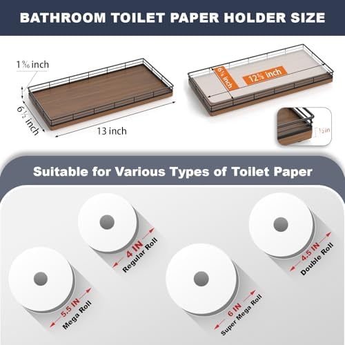 Oak Bathroom Toilet Tank Tray, 13" Wood Back of Toilet Paper Storage Tank Topper Basket, Vanity Tray for Perfume Makeup Candle Toiletry Organizer for Kitchen Coffee Table Walnut Tray Decor - Image 2
