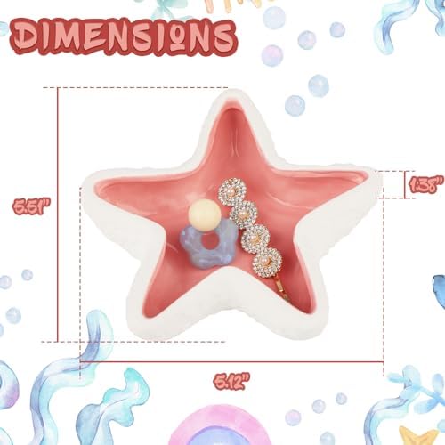 WHJY Pink Ceramic Starfish Trinket Dish, Beachy Room Decor Aesthetic Jewelry Holder Dish, Beachy Décor, Trinket Bowl, Entryway Bowl for Keys, Cute Jewelry Dish for Desk - Image 2