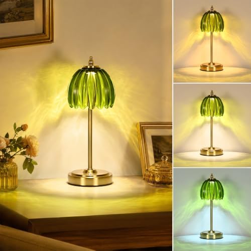 NewAoNaSen Glass Tulip Table Lamp, Cordless Rechargeable Table Light -Green by NewAoNaSenLighting