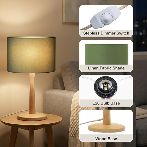 16.3” Natural Wood Table Lamp with Linen Drum Shade, E26 Base, UL listed - Image 4