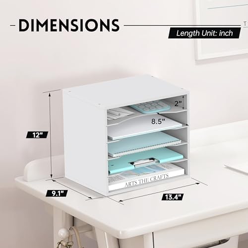 5 Tier Wood Desk Organizer, Mail Sorter and Paper Organizer for Desk, White - Image 3