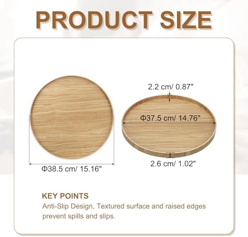 Wooden Serving Tray Round Wood Serving Tray Decorative Platter, 15.2 Inch Fit for Home Decor Kitchen Coffee Table Candle Holder, (Light Brown) - Image 2