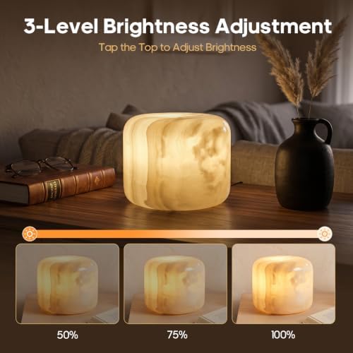 Natural Stone Marble Night Light, Rechargeable Touch Control Table Lamp, Cordless 3‑Way Dimmable LED Bedside Lamp, USB‑C Charging Decor Light for Bedroom Desk Shelf, Decorative Home Gift - Image 3