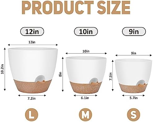 YNNICO 12" 10" 9" Large Self Watering Plant Pots for Indoor Outdoor Plants - Image 2