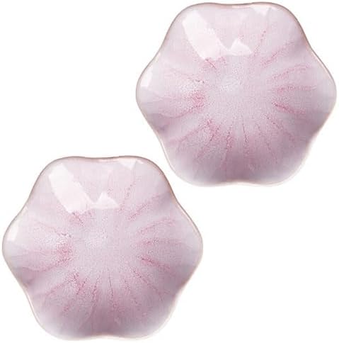 Ceramic Jewelry Dish Tray - 4-Leaf Clover Ring Holder Lotus Trinket Tray, Elegant Decorative Gift for Women (2Pcs Pink - Lotus Leaf) by Bngukju