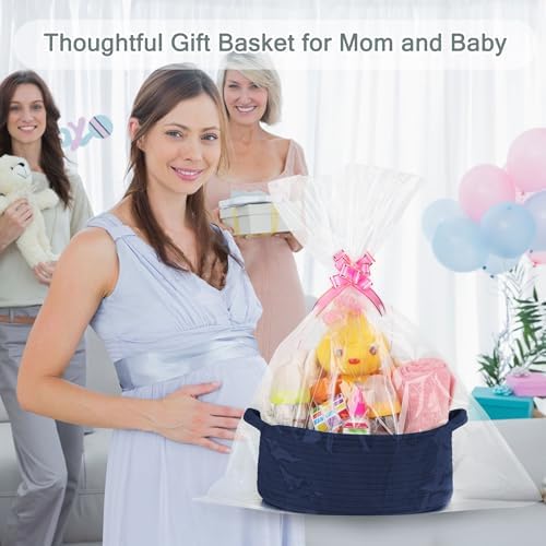 COMSE Empty Small Gift Basket with Bag & Ribbons, Navy Blue - Image 3