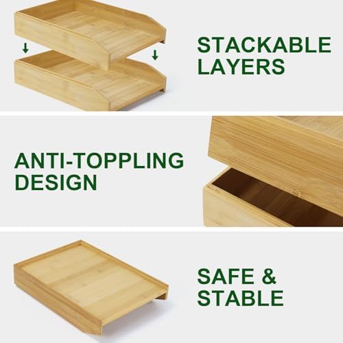 MultiBey A4 Bamboo Stackable Paper Tray 2-Pack - 2-Tier Desk Organizer - Image 3
