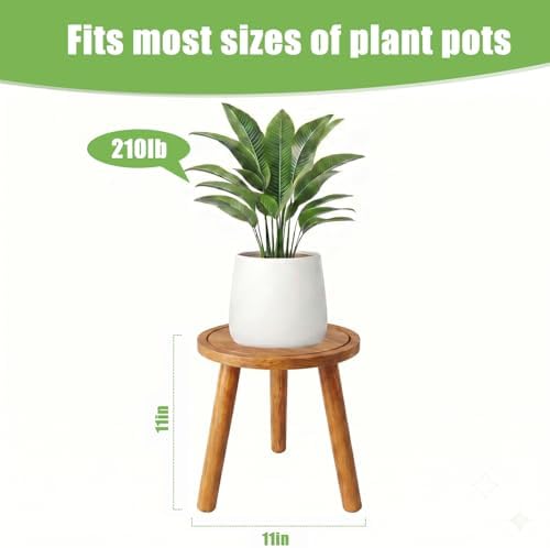 Wood Plant Stands Indoor, Teak Plant Stand Modern Plant Table for Large Plants, Wooden Plant Stool, Tall Plant Holder Small Round Side for Living Room, Balcony, Office (1 Pack) - Image 3