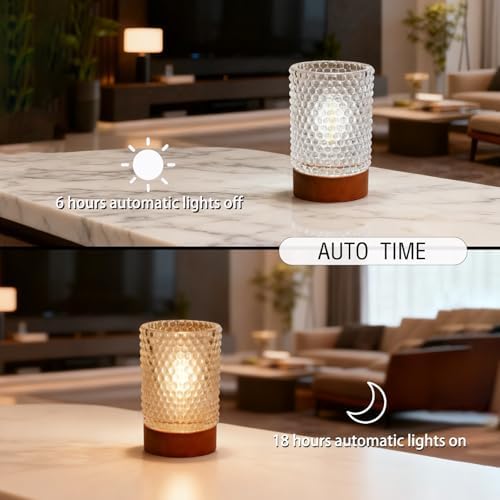Battery Operated Night Light with Timer, Aesthetic Cordless Battery Powered Decorative Glass Lamp,Small Cozy Nightlight for Dorm,Mini Lamps for Nightstand,Bathroom,Bedroom,Warm (Dot pattern) - Image 3