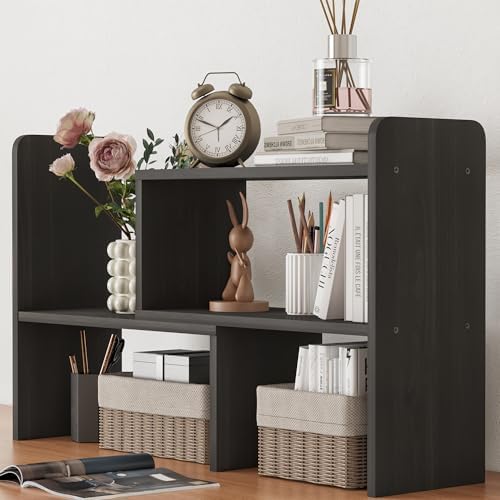 Flexible Assembly Desk Top Organizer, Free Combination Desktop Organizer Shelf, Wood Office Supplies Organizer for Office, Classroom, Dorm, Black - Image 6
