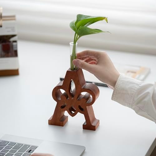 Plant Terrarium Propagation Station with Wooden Letter Stand, Glass Vase for Table Decor, Indoor Hydroponics, Home Garden Office Decor, Gift for Men and Women (A) - Image 2