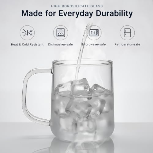 Aquach 16oz Glass Cups with Handle Set of 2, Clear Borosilicate Latte Mugs - Image 4