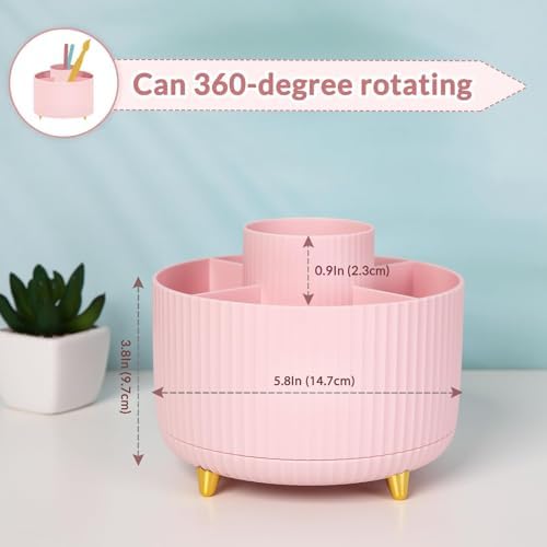 SKYDUE 360 Rotating Multipurpose Organizer - Cute Rotating Pen Holder with 5 Slots for Art Supplies, Office, School, Home - Image 3