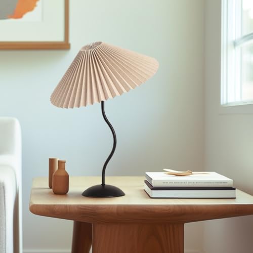 KUNJOULAM Small Pleated Table Lamp, Bedside Nightstand Lamp with Beige Lampshade Black Base, Morden Mini Lamp for Bedroom Home Office Decor, E12 Bulb Included - Image 5