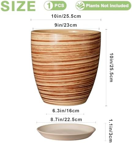 10 Inch Plant Pot Ceramic Pots for Plants with Drainage Hole and Saucer Round Flower Pot for Home Patio Garden Office Yellow - Image 3