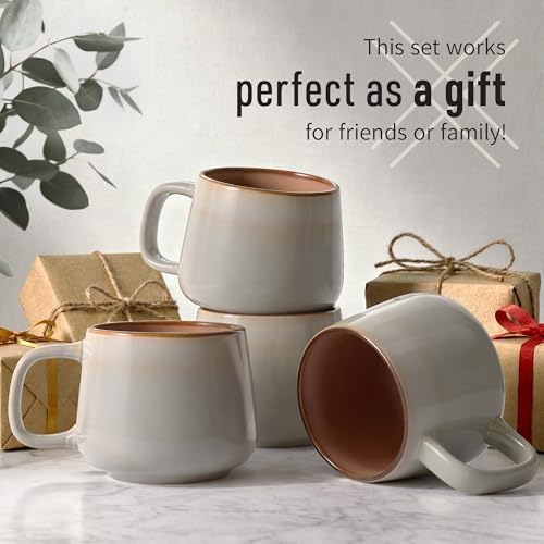 Ava Nord Stoneware Ceramic Coffee Mugs Set of 4 | 12 oz | Sage Ash - Image 6