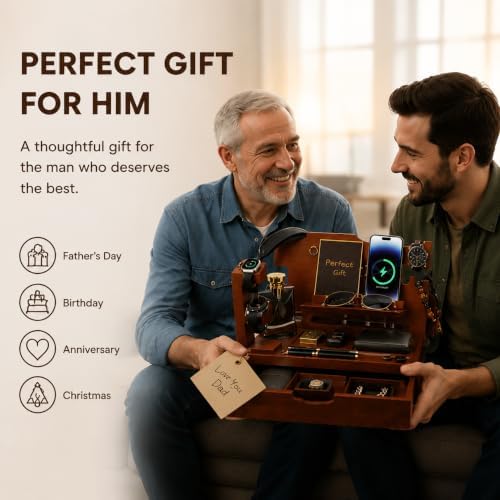 Nightstand Organizer for Men with Large Drawer Gift for Men Walnut - Image 2