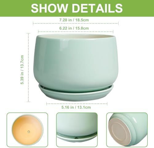 G EPGardening Ceramic Plant Pots, 7 Inch Planter, Mint Green - Image 3