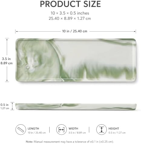 10″ x 3.5″ Ceramic Bathroom Vanity Tray, Rectangular Decorative Countertop Tray for Bathroom Kitchen, Ceramic Organizer Tray for Perfume, Candle, Jewelry, Cosmetics, Soap Dispenser, Marble Green - Image 3