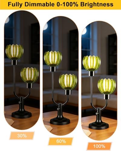Lightdot Vintage Green Flower Table Lamp Bulbs Included Dimmable Glass Lamp - Image 3