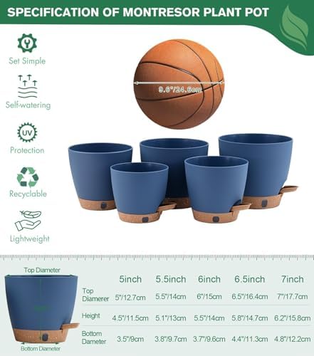 Self Watering Pots for Inoor/ Ourdoor Plants 5/5.5/6/6.5/7" Flower Pot - Image 4