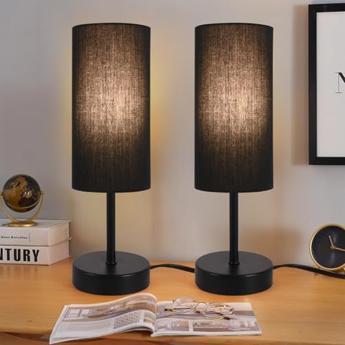 RISLG 2 Pack Table Lamp for Bedroom, Bedside Lamps for Nightstand with Wire Switch, Minimalist Desk Lamps with Linen Fabric Shade for Kids Room Living Room Office Dorm, Bulb Included by Rislg