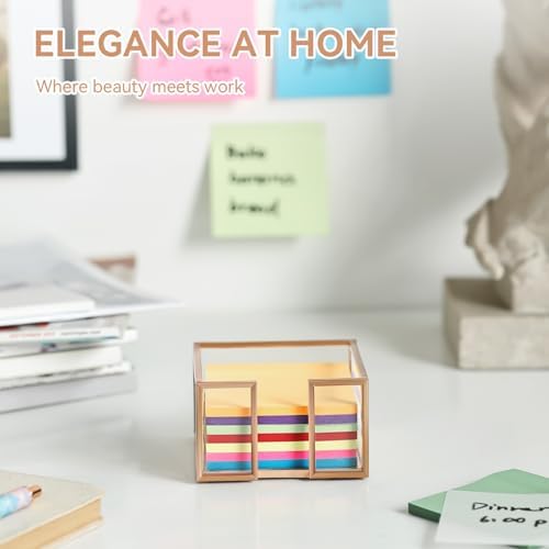 Rose Gold Glass Sticky Note Holder for Desk, Elegant Sticky Note Dispenser Organizer for 3x3 Inch Pads, Cute Clear Notepad Note Holder with Non-Slip Pads, Modern Luxury Office Decor Gift for Women - Image 5