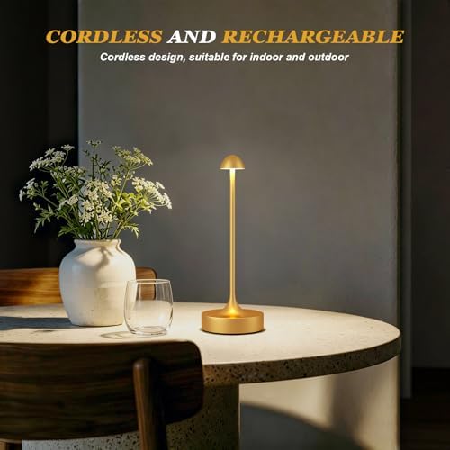 Kakanuo Rechargeable Cordless Table Lamp, Battery Operated Lamps, 3-Color Stepless Dimming, Portable Wireless Desk Lamp, LED Lighting for Dining Room, Restaurant, Office, Bar, Home(Gold 2 Pack) - Image 2