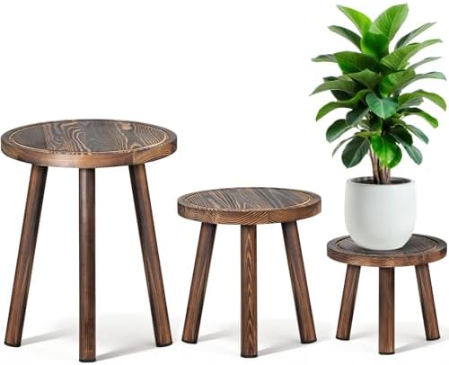 3-Pack Upgrade Thicken Wood Plant Stand Indoor, for 6-12 Inch Pots, Plant Stool Water-resistant Pinewood, Mid Century Modern Decor, Plant Stand 3 Sizes, for Living Room, Balcony, Office(Dark Brown) by LBSDDD
