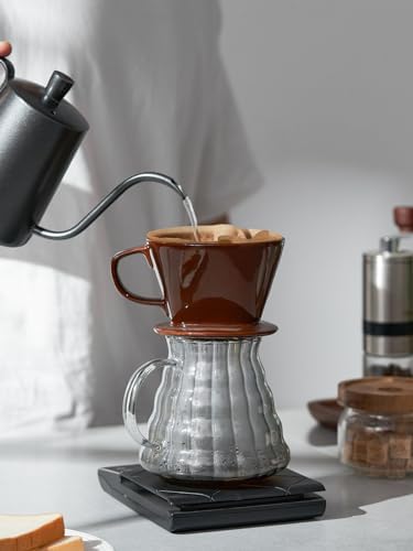 DOWAN Pour Over Coffee Dripper, Non Electric Pour Over Coffee Maker, Porcelain Slow Brewing Accessories for Home, Cafe, Restaurants, Easy Manual Brew Maker, Brown - Image 2