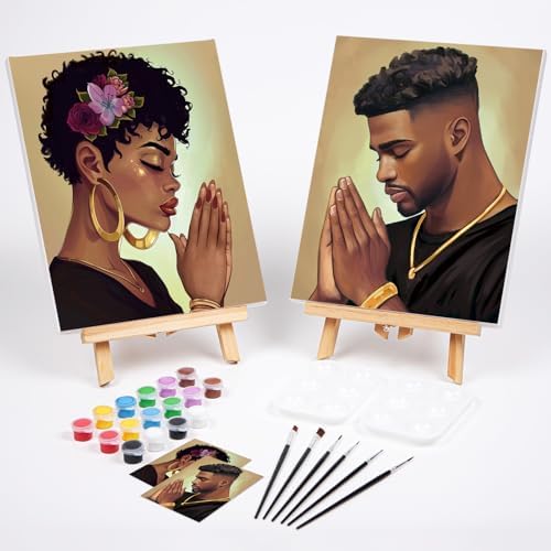 VOCHIC Sip and Paint Kits for Adults Date Night Painting Kit Couples Party Pre Drawn Canvas 2 Pack Pray Couple 8 x10 in - Image 2
