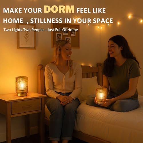 2 Pack Battery Operated Decorative Aesthetic Lamp with Timer for Bedside,Small Cordless Table Lamps with LED Warm Bulb for Bookshelf/Entryway/Nightstand/Dorm/Coffee Table/Office Cubicle Decor(Golden) - Image 4