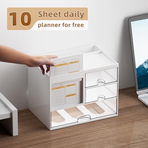 Marbrasse Desk Organizer with 3 Drawer, Multi-Functional Pencil Pen Holder for Desk, Desk Organizers and Accessories with 4 Compartments, Desktop Organizer Storage for Office Home Art Supplies (White) - Image 3
