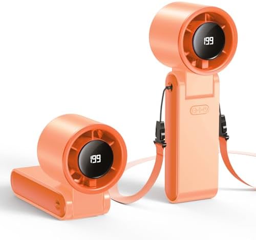 Portable Handheld Turbo Fan, 199 Gear Speed, 24 Hs Cooling Time, 5500mAh Rechargeable Mini Personal Hand Fan, Foldable Design, Travel Essentials, Beach Vacation, Gifts for Women, Men,Orange by Unknown