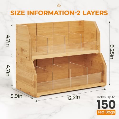 TIOPGHAD 2-Layer Stackable Bamboo Tea Bag Organizer Storage Holder, Natural - Image 5